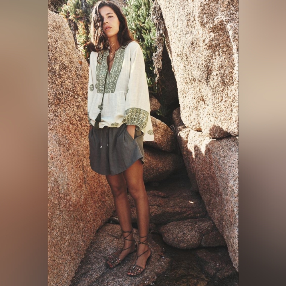 Zara Boho Printed Blouse With Tassels - Picture 5 of 11